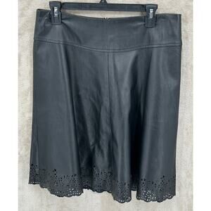 Love‎ & Liberty Skirt Womens 6 Black Soft Lambskin Leather A-Line Laser Cut Hem